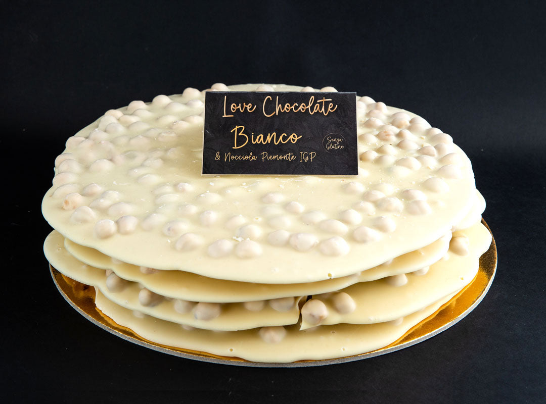 Lastra di cioccolato bianco e nocciola del Piemonte IGP artigianale senza glutine 100 grammi