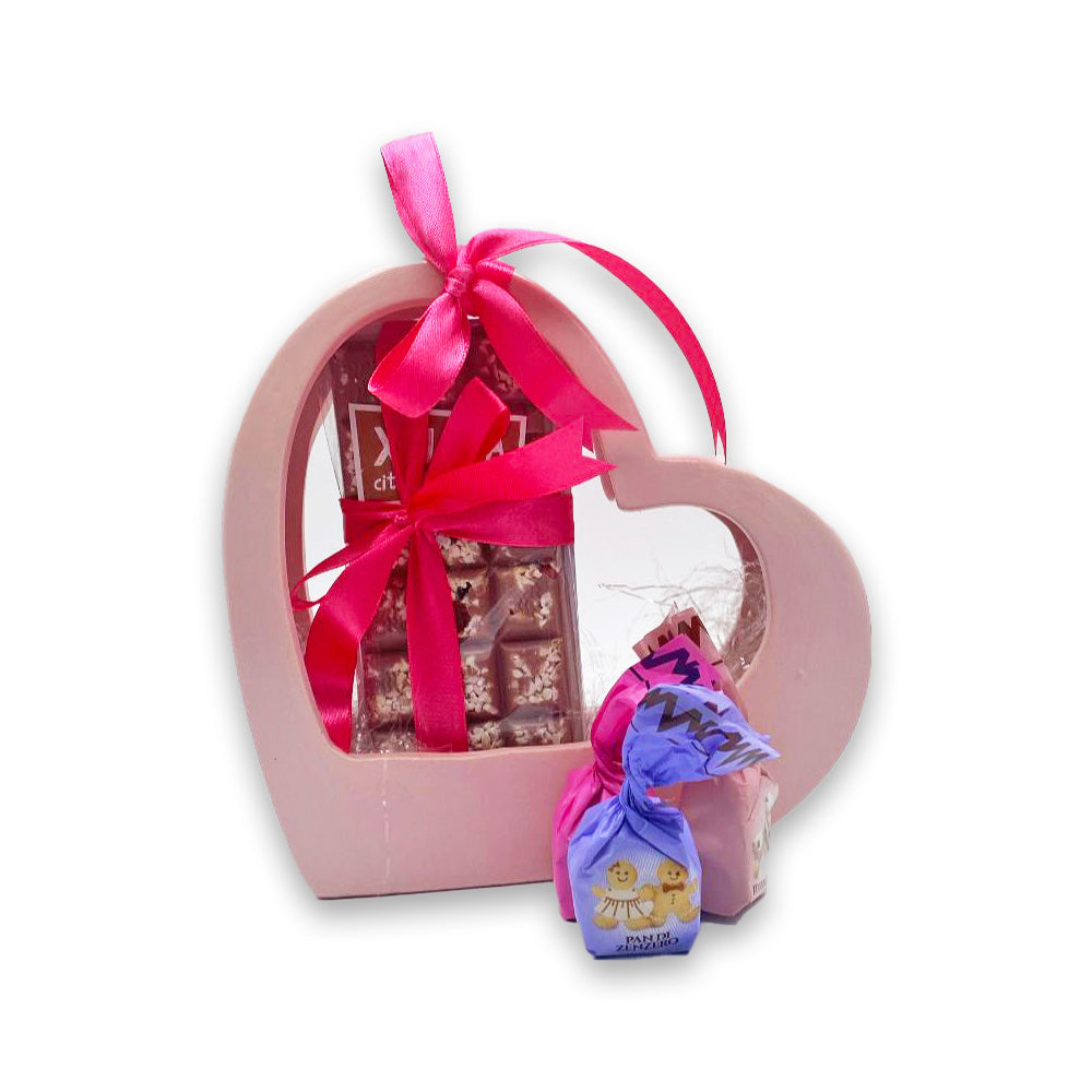 Idea Regalo - Cuore in ceramica con barretta di cioccolato artigianale al caramello e ribes con mandrile sfusi