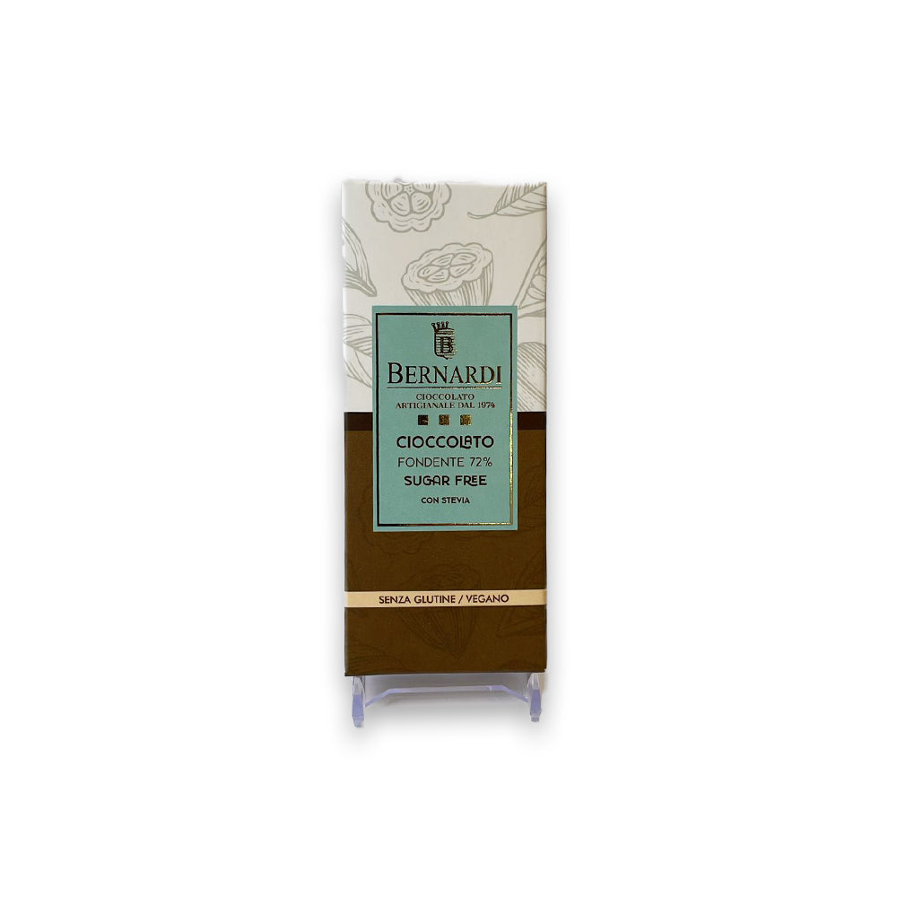 Tavoletta al cioccolato fondente 72% con stevia senza zucchero e senza glutine