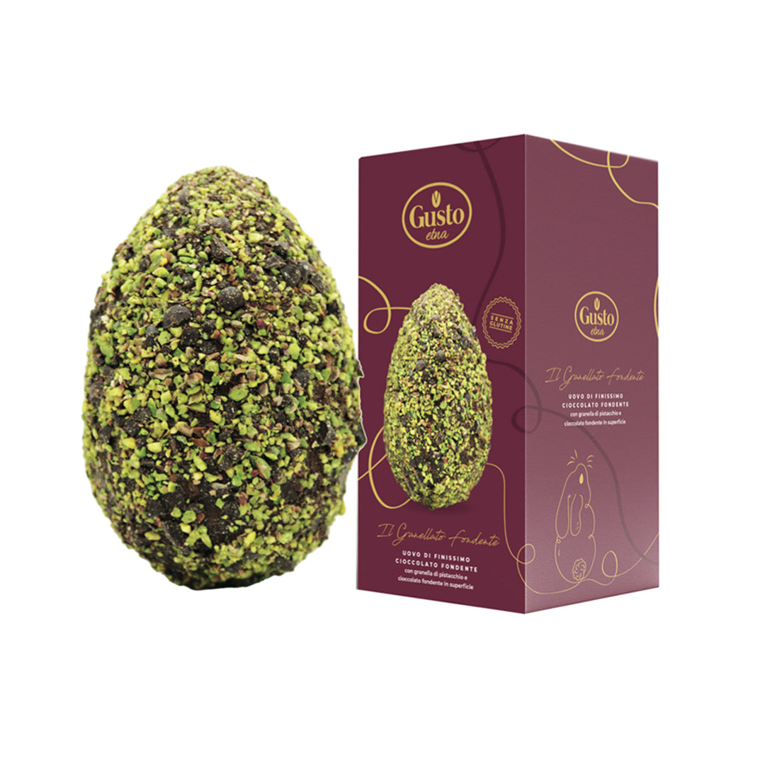 Granellato Fondente - Uovo di Pasqua al cioccolato fondente e al pistacchio con granella in superficie (300gr)